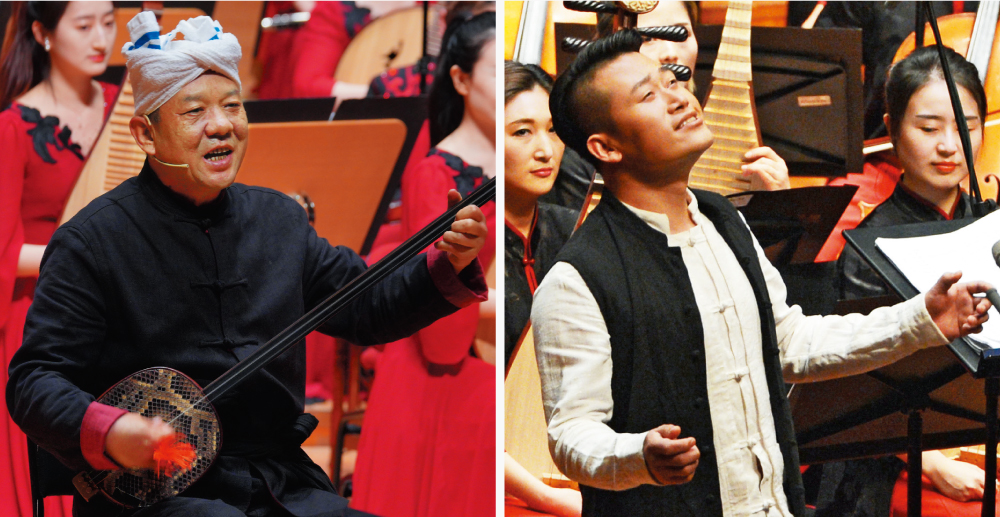 （左）三弦彈唱：高永原（右）陝北民歌演唱：蘇文
