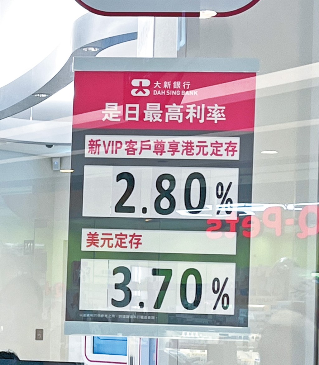 本港銀行最近的定存利率大多低於三厘水平。