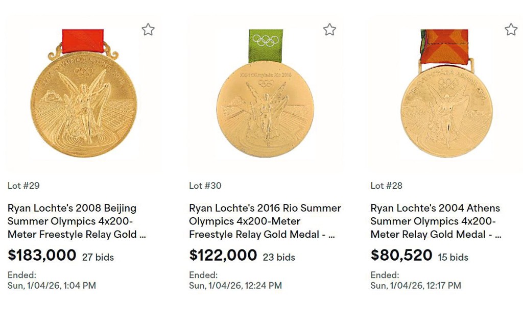 洛捷迪於今年一月以三十八萬五千多元賣掉三面奧運金牌。 洛捷迪於今年一月以三十八萬五千多元賣掉三面奧運金牌。