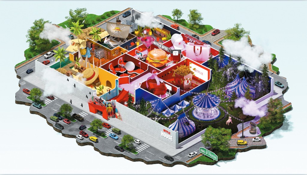 Netflix之家佔地約十萬平方呎，由一系列特許經營的周邊商城、餐廳和體驗活動所組成。