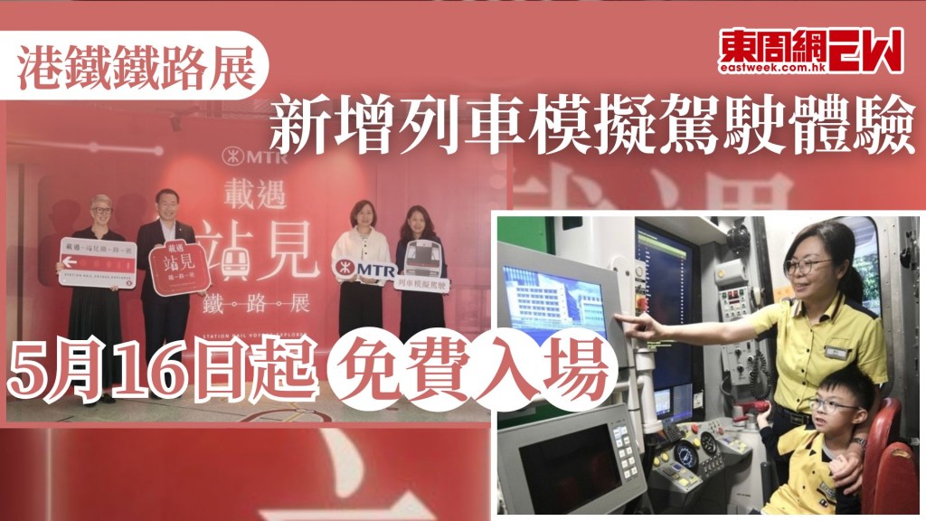 港鐵公司今日（9日）公布，位於港鐵紅磡站的大型鐵路展覽擴充後，將於本月16日以全新面貌回歸，保留4架退役列車的同時，亦新增列車模擬駕駛體驗及多項互動展區，讓公眾一站式探索鐵路日常運作背後的專業工作，以及鐵路與城市發展的緊密連繫，5月16日起，逢星期五、六、日及公眾假期，免費開放予公眾人士入場參觀。