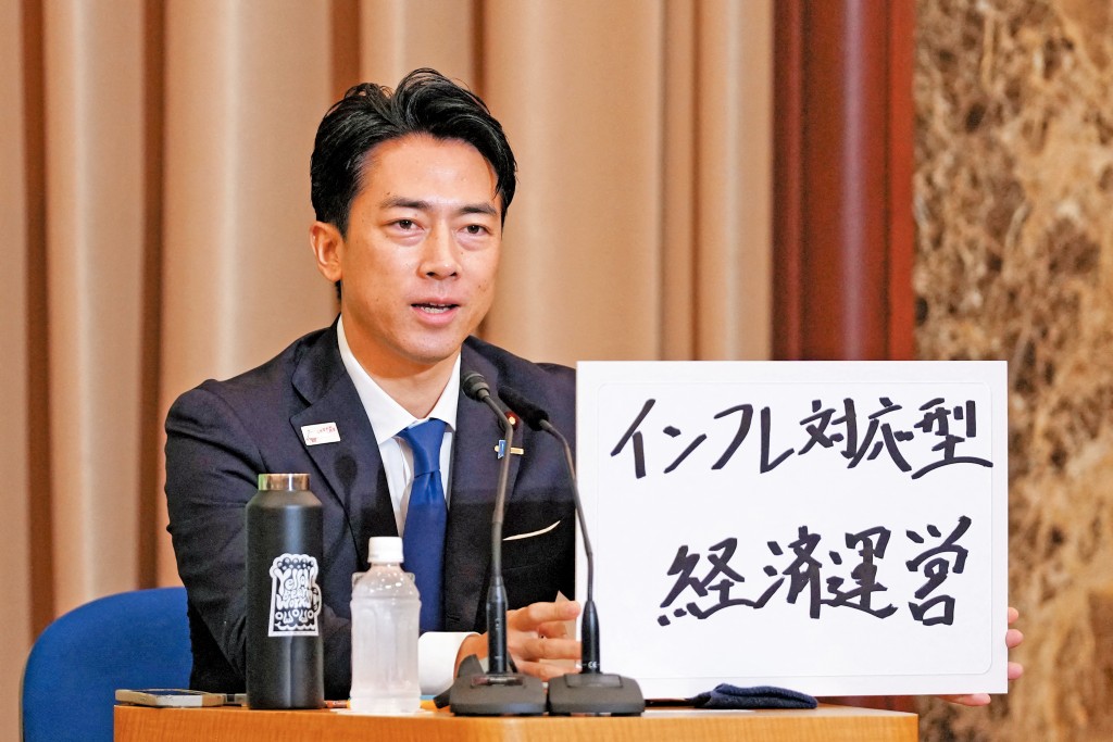 小泉進次郎承諾一旦當選，會大幅削減汽油稅和增加家庭免稅額等。