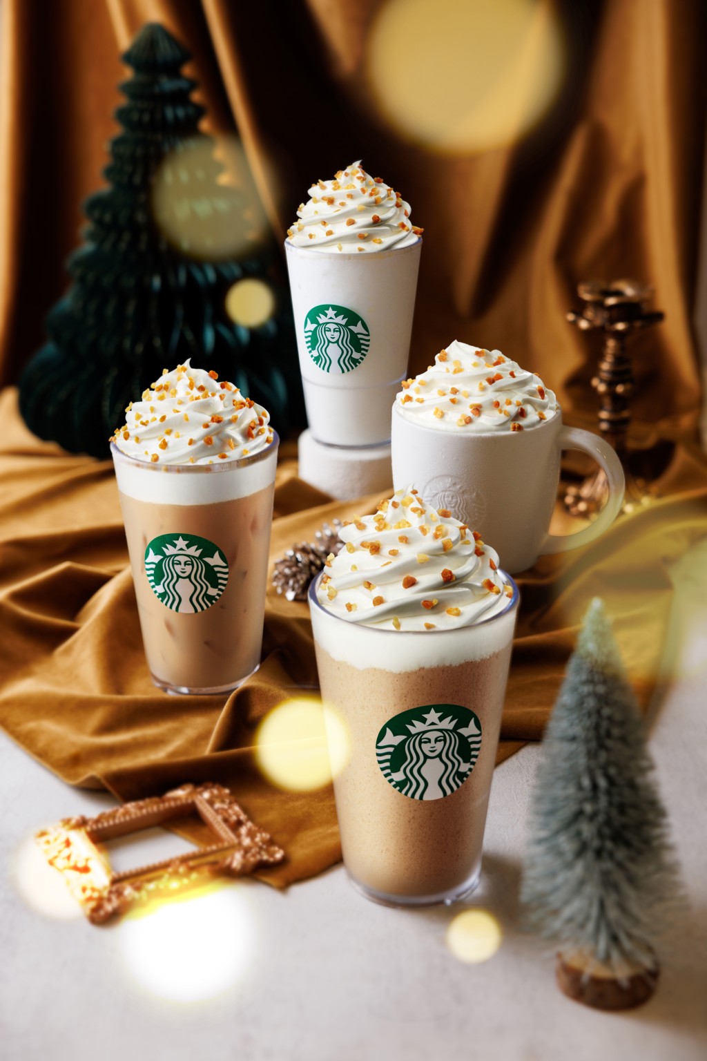 拖肥果仁脆趣鮮奶咖啡及忌廉星冰樂