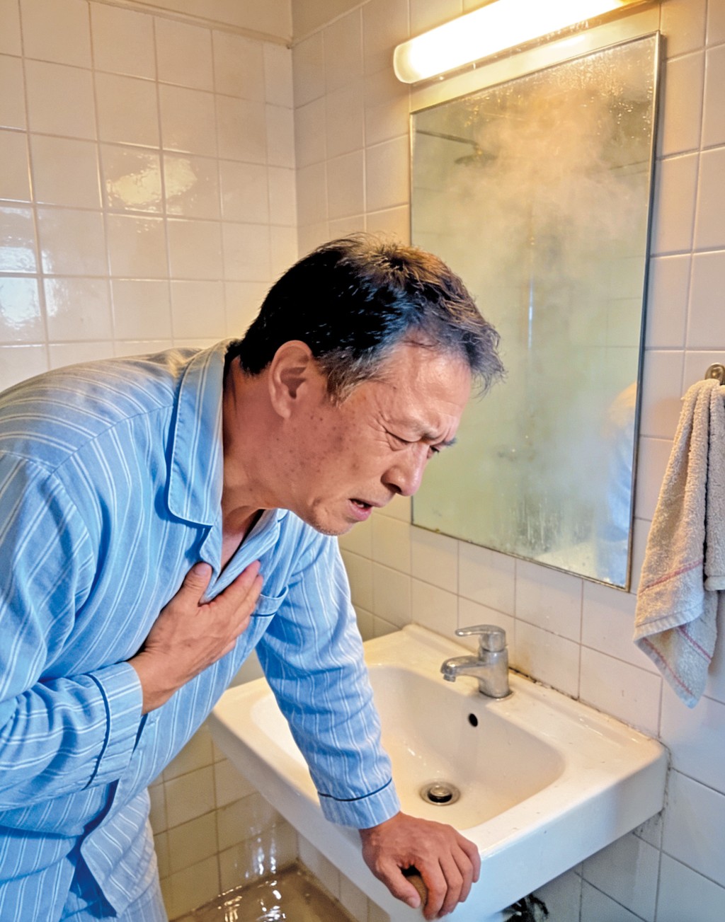 部分人士洗澡後出現心口不適,應立即求醫。 部分人士洗澡後出現心口不適,應立即求醫。