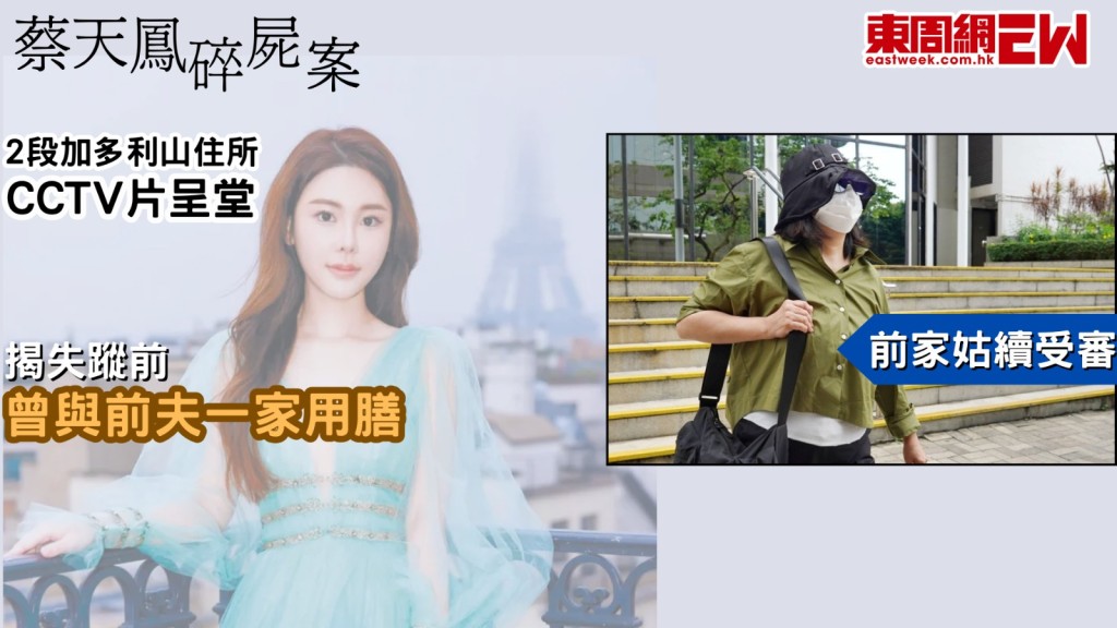 蔡天鳳碎屍案︱前家姑續受審 2段加多利山住所CCTV片呈堂 揭失蹤前曾與前夫一家用膳