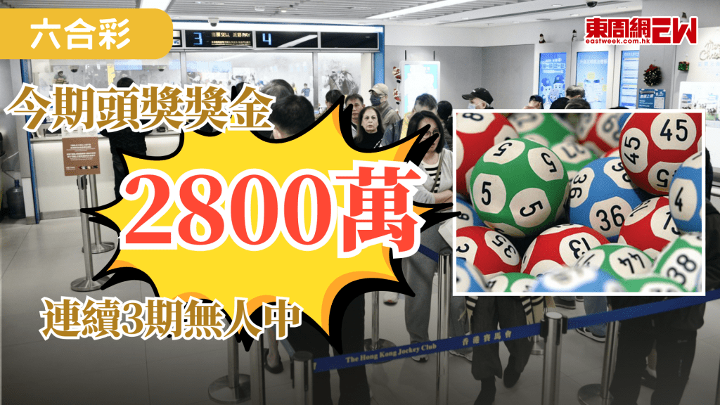 六合彩近期仍然大熱，正月想繼續發個新年財必須留意，今期頭獎獎金若一注獨中，可獲2800萬，六合彩將於今（5日）晚攪珠，截止售票時間為晚上11時。