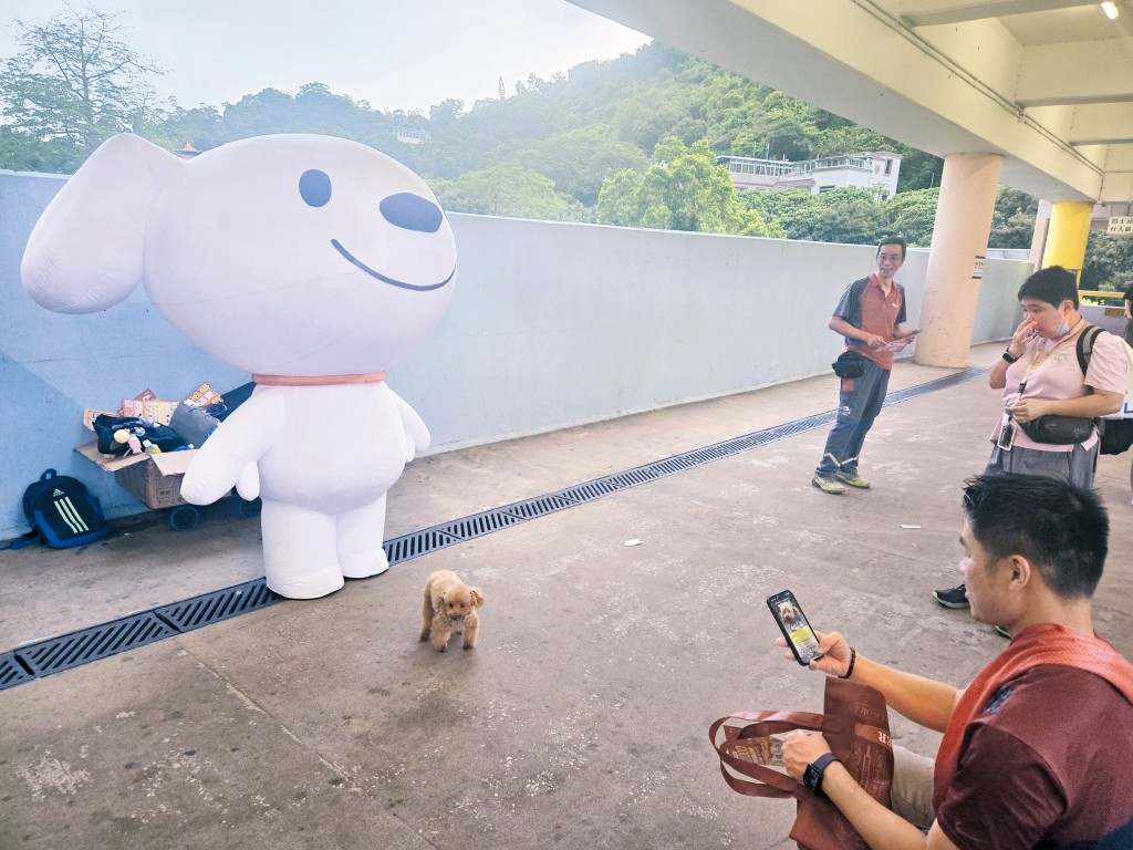 上周二,京東派職員在沙田港鐵站外,用公仔吸引沙田街坊下載應用程式。 上周二,京東派職員在沙田港鐵站外,用公仔吸引沙田街坊下載應用程式。