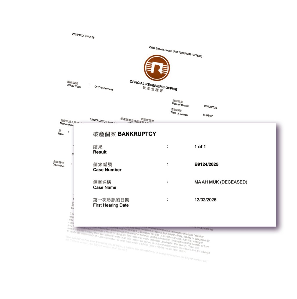 已故「小巴大王」馬亞木(左)早前被人入稟呈請破產,首次破產令聆訊將於明年二月在法庭審理。 已故「小巴大王」馬亞木(左)早前被人入稟呈請破產,首次破產令聆訊將於明年二月在法庭審理。