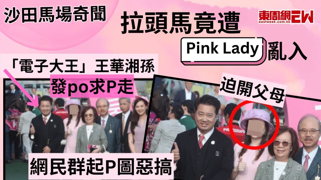 沙田馬場奇聞｜拉頭馬竟遭「Pink Lady」亂入迫開父母 「電子大王」王華湘孫發po求P走 網民群起P圖惡搞