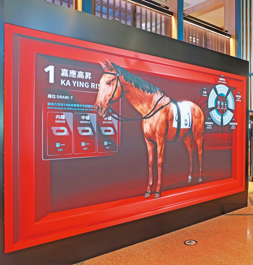 「天馬驛」的1:1馬匹大小數碼馬匹亮相圈，為馬迷提供簡易賽馬資訊。