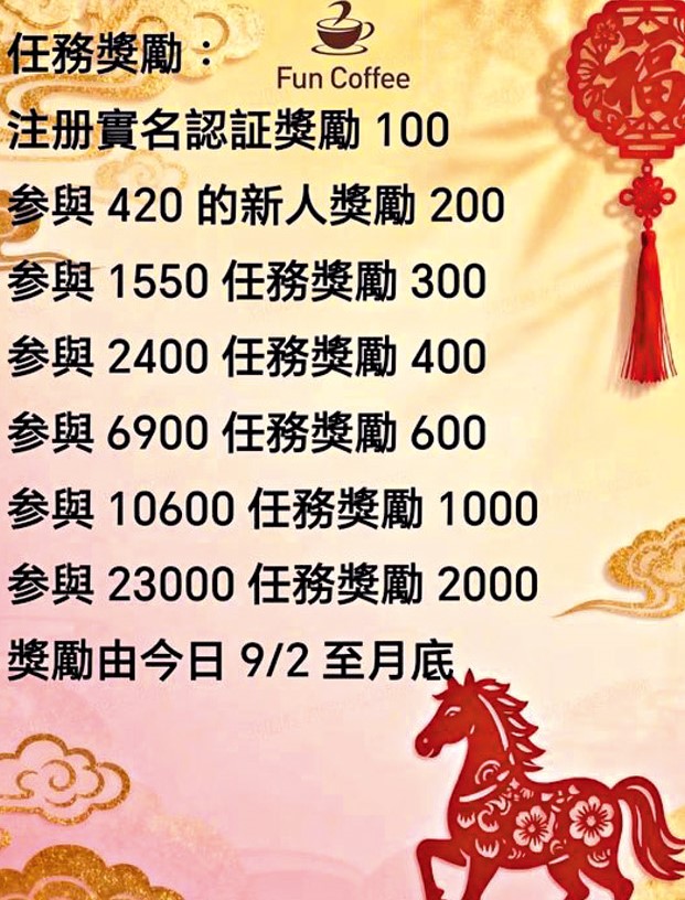 Fun Coffee在今年農曆新年,推出實名登記認證獎勵。 Fun Coffee在今年農曆新年,推出實名登記認證獎勵。