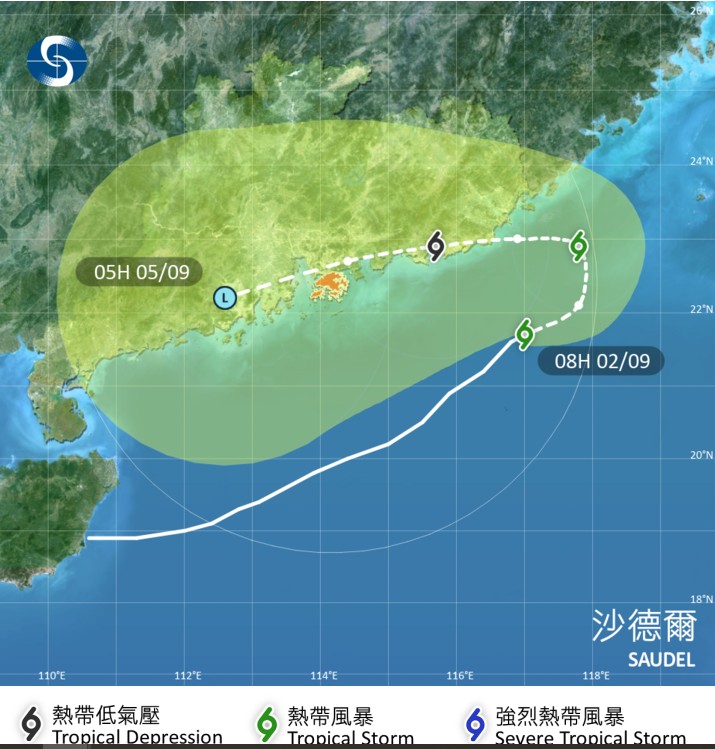 熱帶氣旋沙德爾路徑圖。天文台  