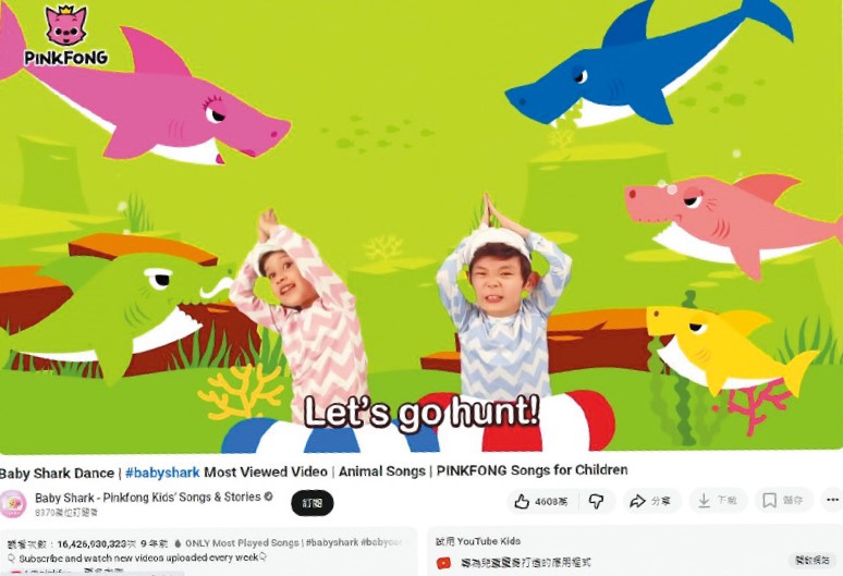 《Baby Shark》在YouTube平台播放量超過一百六十四億次，冠絕整個平台。