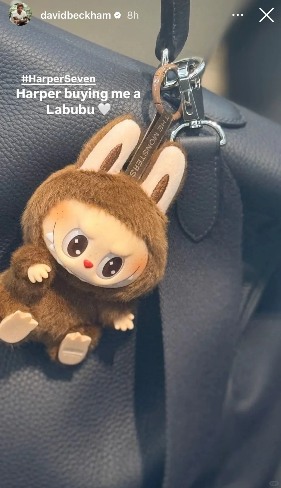 球星碧咸在IG限時動態上傳掛著Labubu的照片。