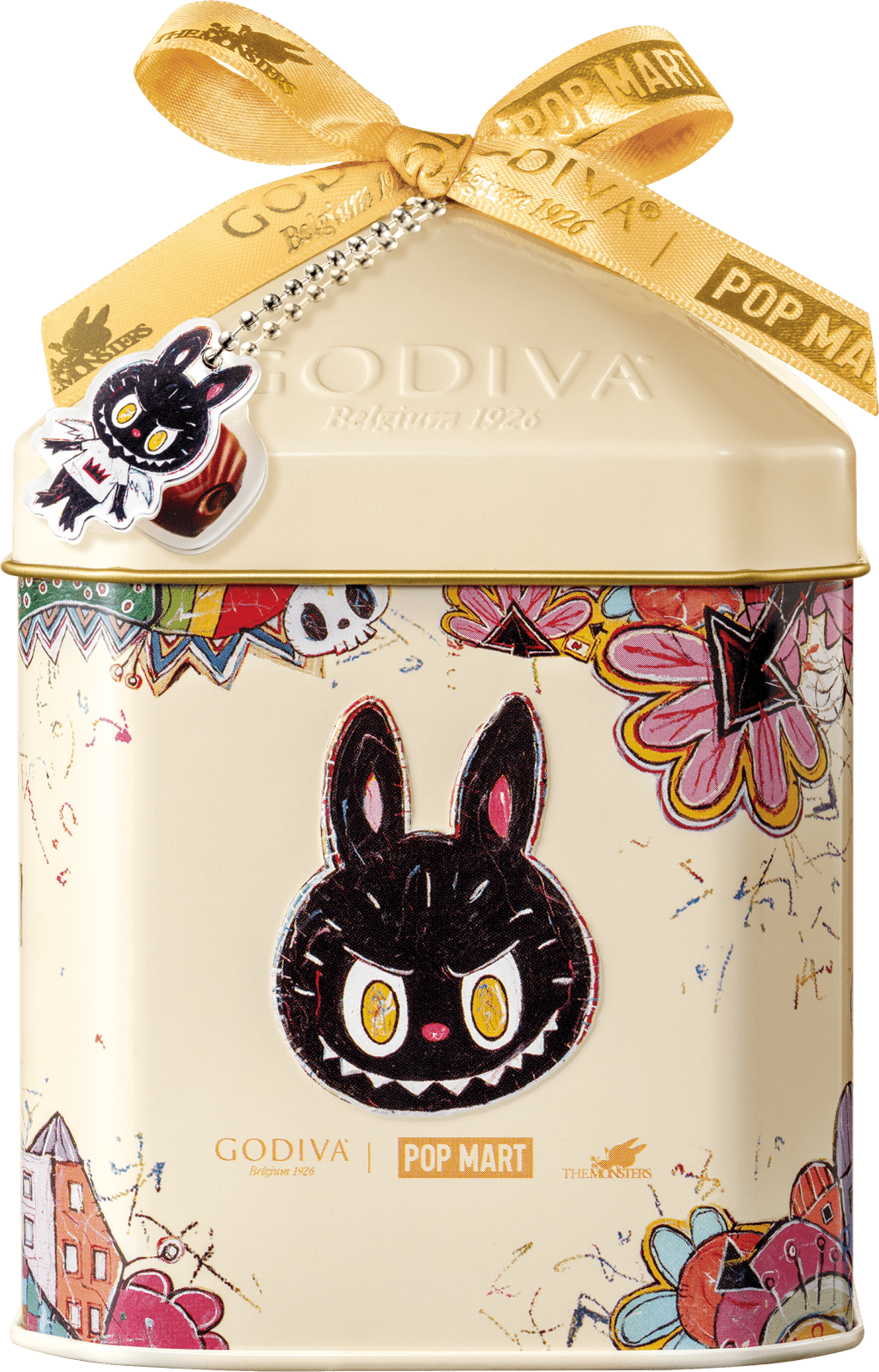 GODIVA x LABUBU禮盒 -Masterpieces榛子牛奶巧克力 84克 HK$89 粉嫩淡黃色鐵盒帶有溫暖的柔和感,與頂部LABUBU亞克力吊墜相映成趣。綿滑細膩的牛奶巧克力邂逅濃郁可口的榛子餡,瞬間喚醒味蕾。 GODIVA x LABUBU禮盒 -Masterpieces榛子牛奶巧克力 84克 HK$89 粉嫩淡黃色鐵盒帶有溫暖的柔和感,與頂部LABUBU亞克力吊墜相映成趣。綿滑細膩的牛奶巧克力邂逅濃郁可口的榛子餡,瞬間喚醒味蕾。