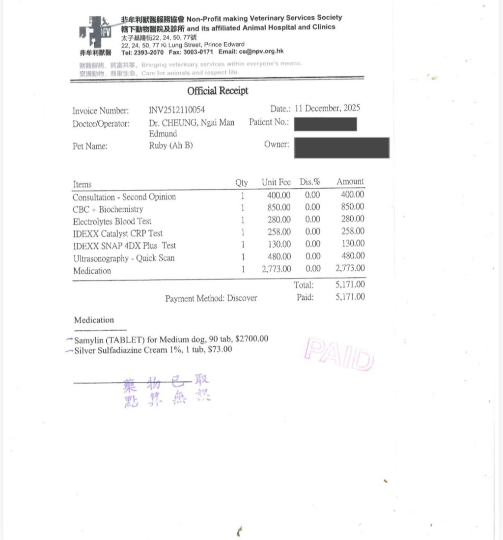 檢查發現發現Ruby肝臟有多處小點,初步懷疑可能是癌症,獸醫建議照CT及抽取組織化驗以確定病情。 檢查發現發現Ruby肝臟有多處小點,初步懷疑可能是癌症,獸醫建議照CT及抽取組織化驗以確定病情。