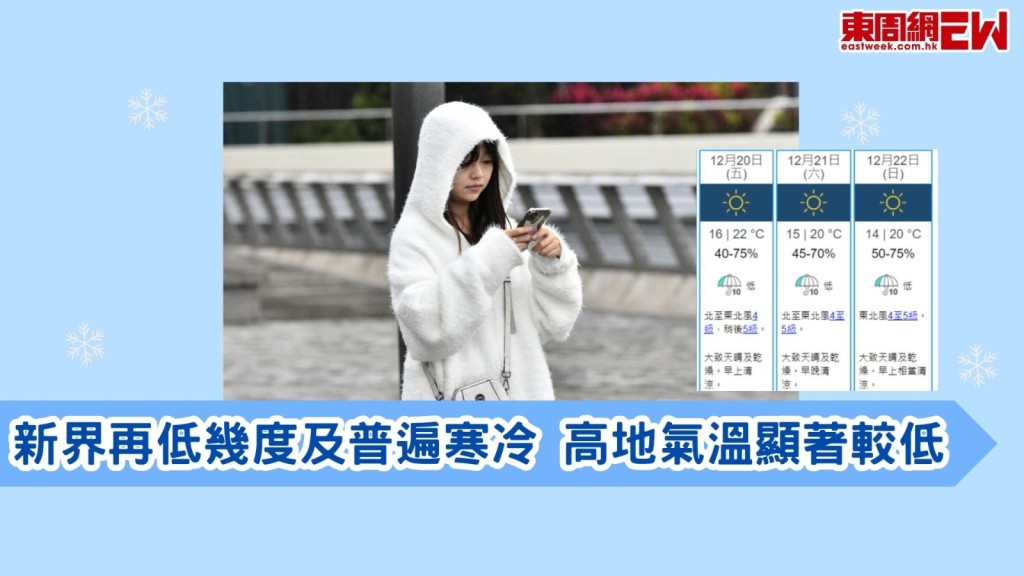 東北季候風來襲｜今晩轉冷 周日最低13°C 風寒效應明顯 天文台籲注意保暖