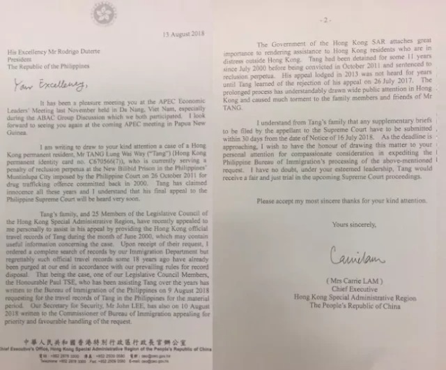 時任行政長官林鄭月娥曾於致函時任菲律賓總統杜特爾特，敦促正視事件。