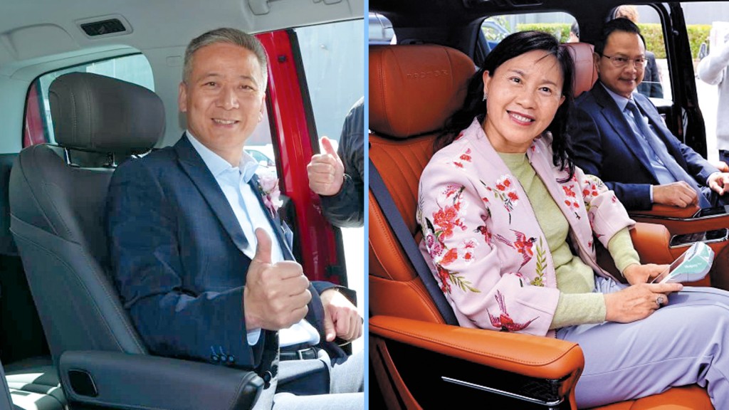 陳美寶（右圖）與立法會議員姚柏良（左圖）試坐新的士。