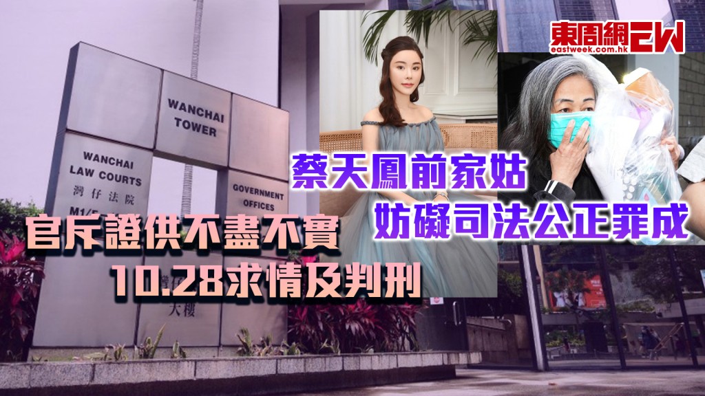 蔡天鳳前家姑妨礙司法公正罪成 官斥證供不盡不實 10.28求情及判刑