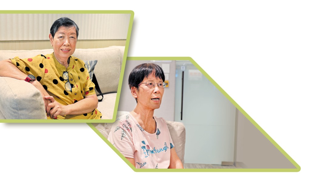 (左) 七十七歲的鄧女士曾因安置丈夫於護養院感到愧疚。 (右) 七十歲的淑英照顧患有認知障礙的丈夫,無怨無悔,但身心俱疲。 (左) 七十七歲的鄧女士曾因安置丈夫於護養院感到愧疚。 (右) 七十歲的淑英照顧患有認知障礙的丈夫,無怨無悔,但身心俱疲。