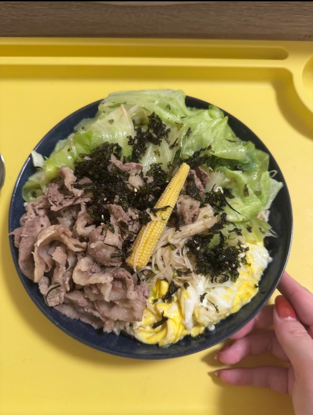 這是愛心姐姐自己的餐食，她說每日都會為逹利準備肉肉餐。