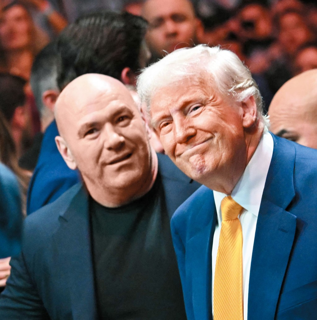 特朗普是綜合格鬥迷，跟MMA主辦機構UFC總裁懷特（左）分外老友。