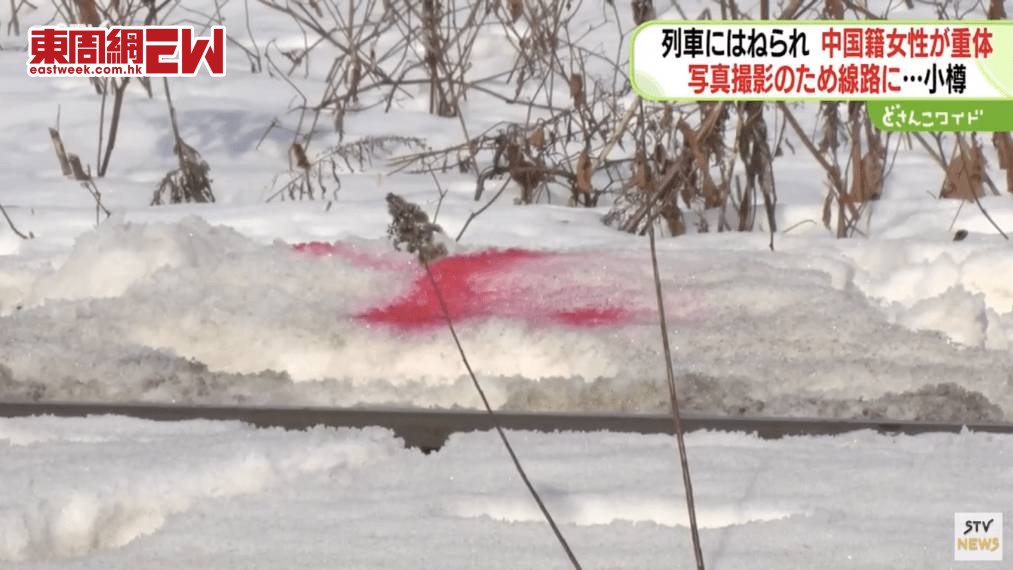 雪地上遺下一灘血迹。