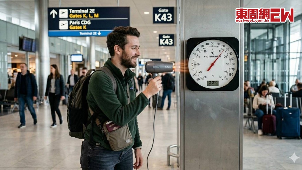 有網民猜測，有人在法國戴高樂機場的傳感器放置熱源，或用風機加熱，令氣溫急速上升。(AI生成圖片)